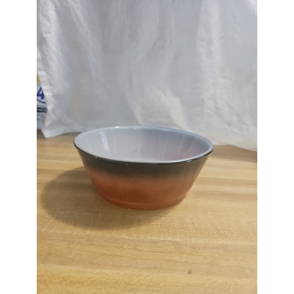 Fire King Milk Glass /Two Tone Brown to Black Rims Custard Cup HTF